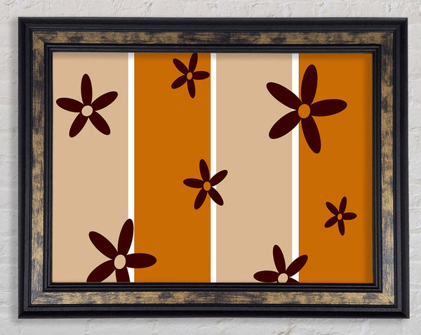 Chocolate Daisy Stripes Framed Print