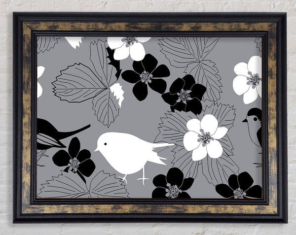 Songbird Petals Grey Framed Print
