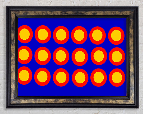 Circles Of Light Yellow On Blue Framed Print