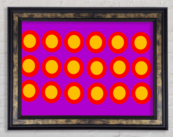 Circles Of Light Yellow On Purple Framed Print