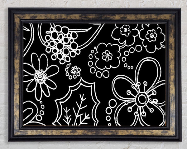 Bloom White On Black Framed Print