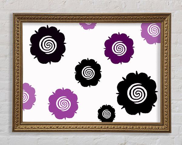 Flowers Purple On White Framed Print