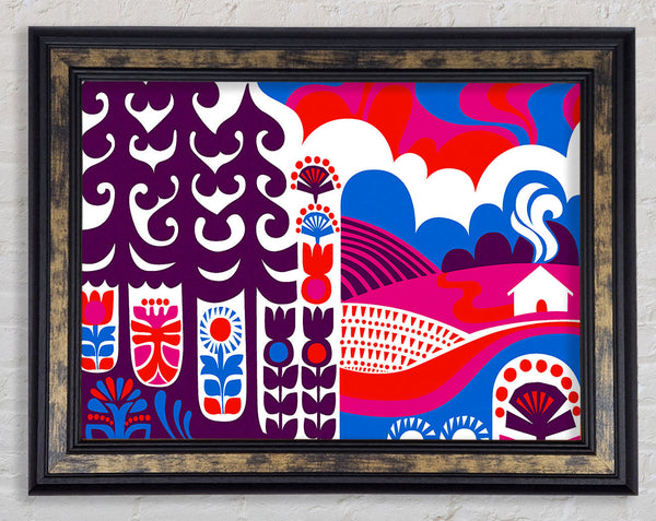 Psychedelic Multi-Coloured Hills Framed Print