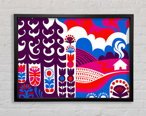 Psychedelic Multi-Coloured Hills Framed Print