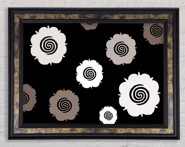 Flowers Beige On Black Framed Print