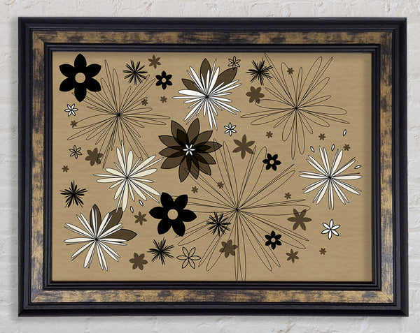 Flowers In Bloom Beige Framed Print