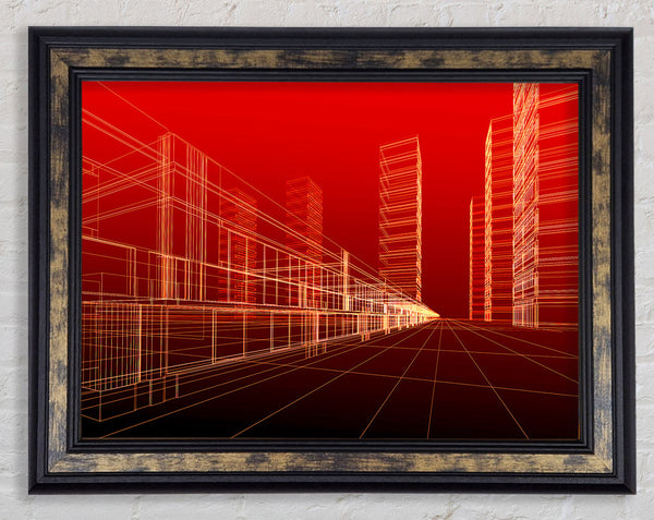 Red Futuristic City Framed Print
