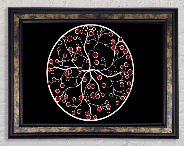 Circle Of Life Red On Black Framed Print