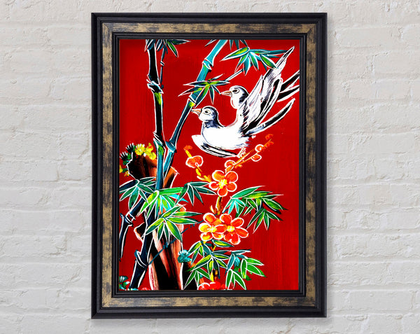 Red Garden Of Doves Framed Print