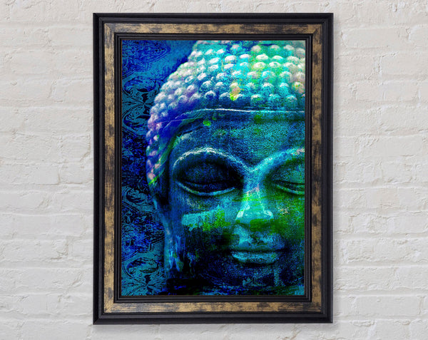 Retro Blue Green Buddha Framed Print