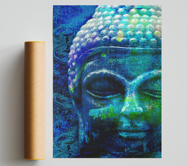 Retro Blue Green Buddha Poster
