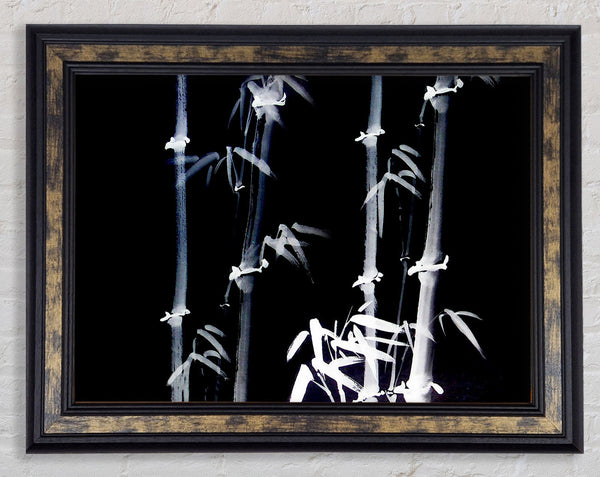 Bamboo White On Black Framed Print
