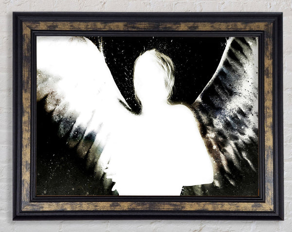 Angels In The Night White On Black Framed Print