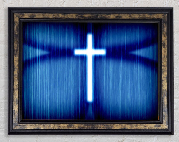 Christian White Cross Blue Background Framed Print