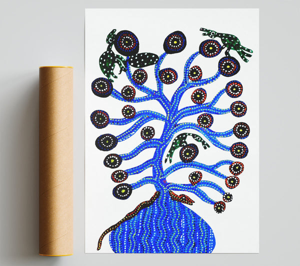Aboriginal Blue Animal Tree Poster