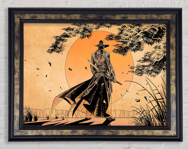 Japanese Samurai Sunset Framed Print