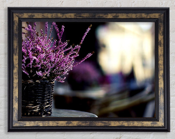 Purple Flowers In A Basket Framed Print
