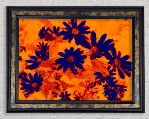 Purple On Orange Flowers Framed Print