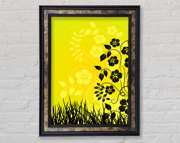 Black Flowers In Yellow Sun Framed Print