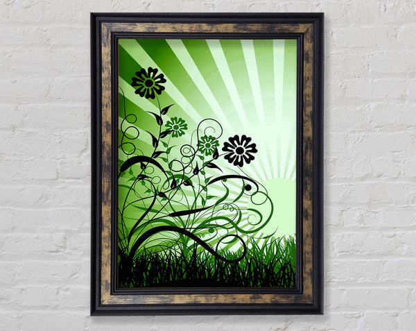Green Sunrays Framed Print
