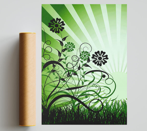 Green Sunrays Print