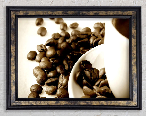 Coffee Cup With Beans Framed Print