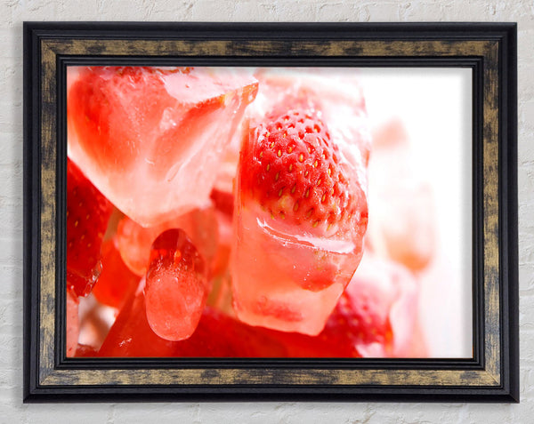 Strawberries On Ice Cubes Framed Print