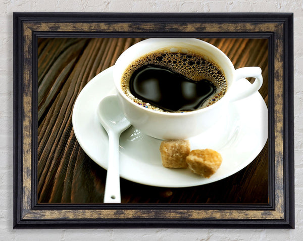 Cup Of Coffee And Sugar Cubes Framed Print