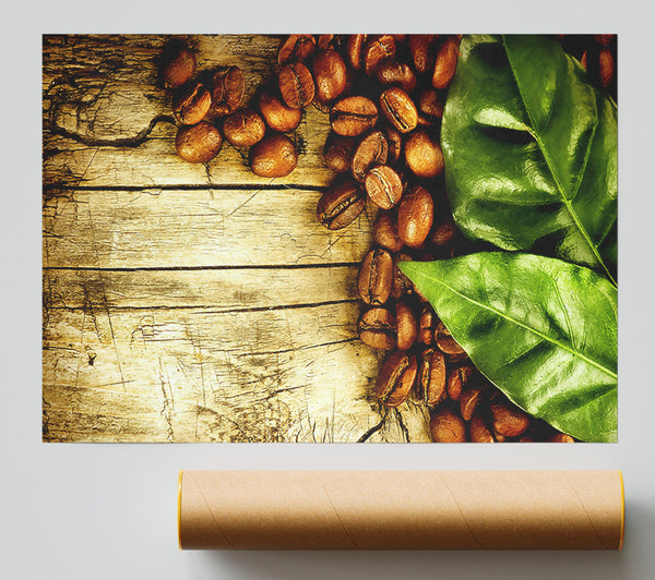 Coffee Beans And Leaves Poster