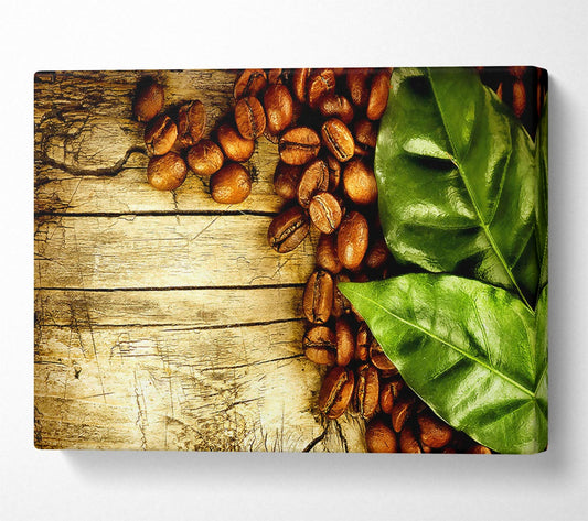 Coffee Beans And Leaves Canvas Wall Art
