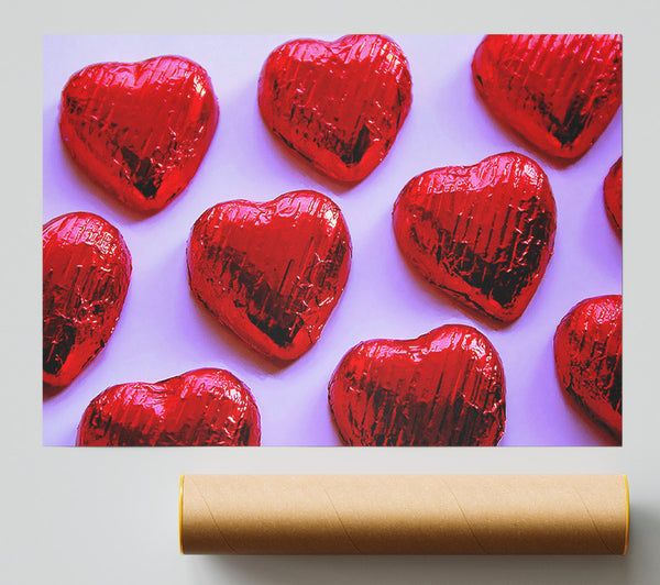 Red Chocolate Love Hearts Print