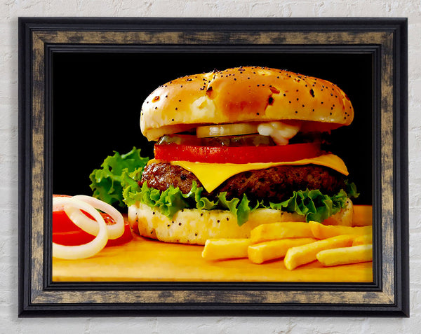 Burger And Fries Framed Print