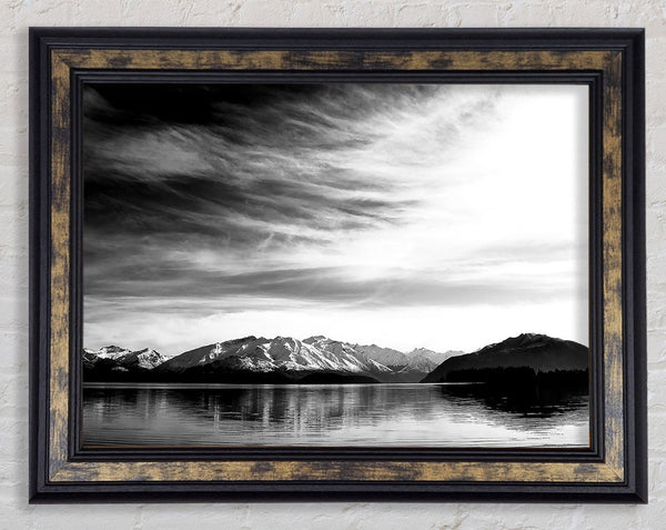 Mountain Scenery Black And White Framed Print