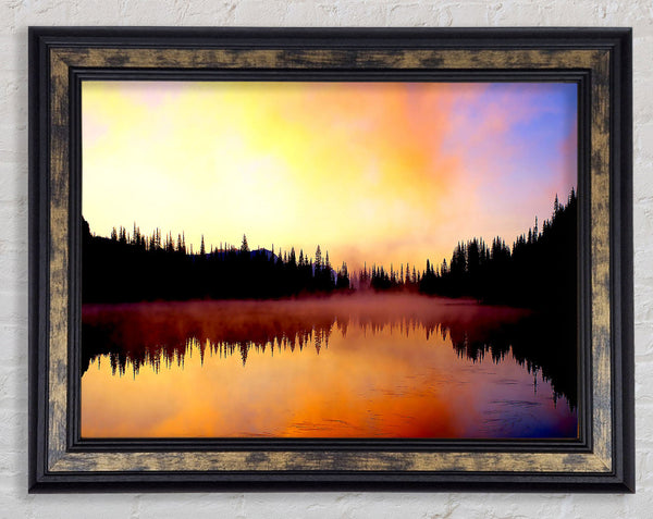 Lake Fog Tree Reflection Framed Print