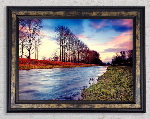 Countryside Stream At Sunset Framed Print