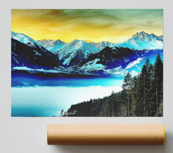 Snowy Mountains And Fog Filled Valley Giclee Print