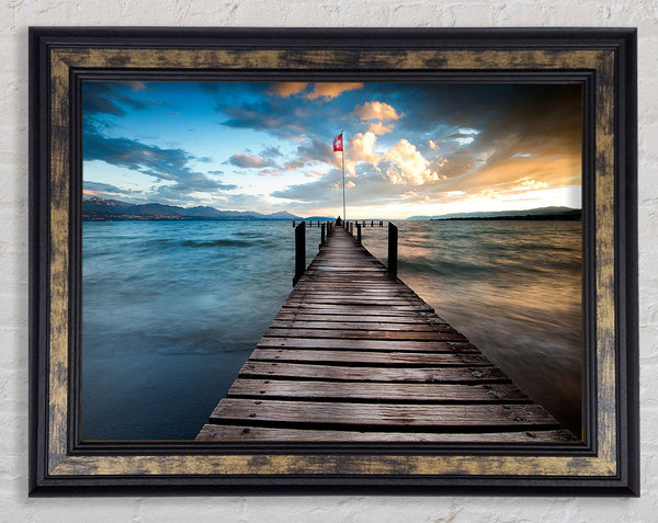 Lake Pontoon At Dusk Framed Print