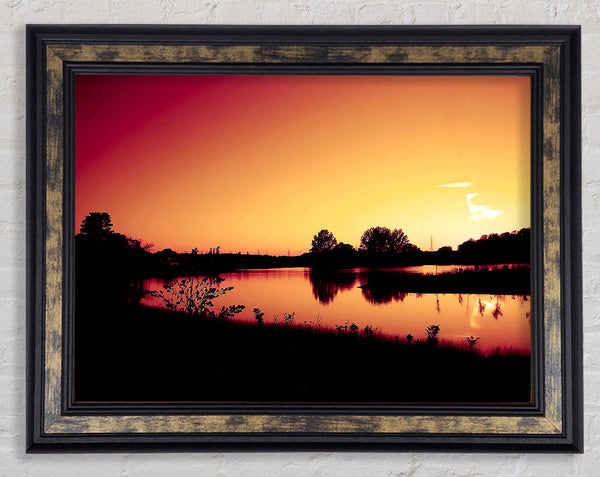 Lake At Sunset Framed Print
