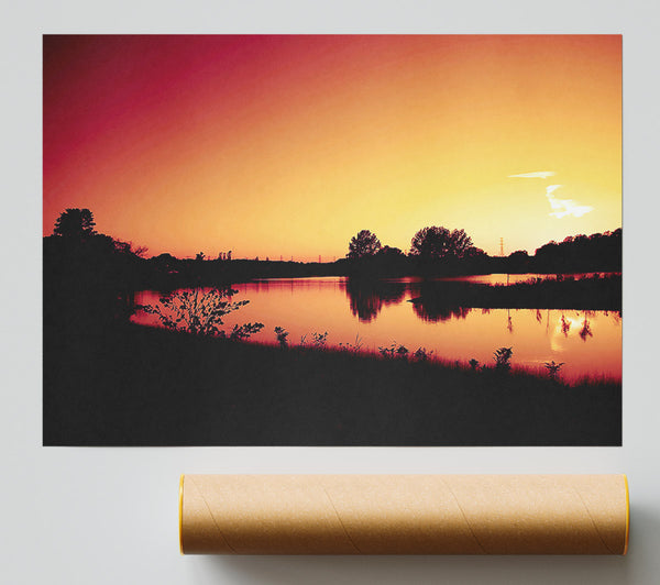 Lake At Sunset Poster