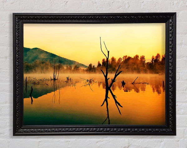 Morning Mist Over The Lake Framed Print