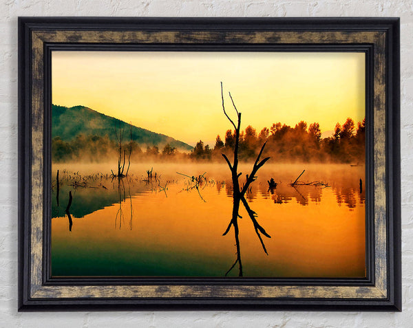 Morning Mist Over The Lake Framed Print