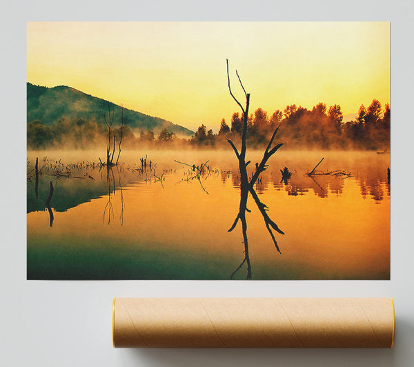Morning Mist Over The Lake Print