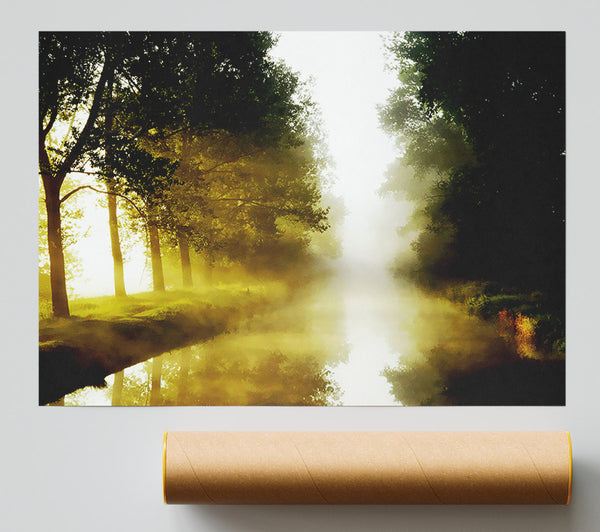 Misty Morning Lake Poster