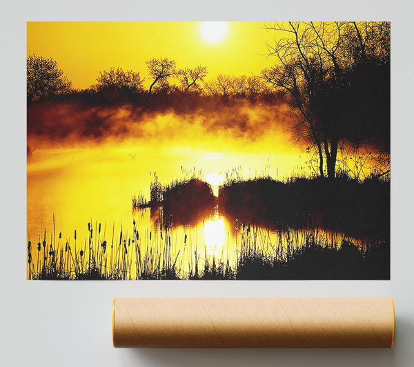 Misty Yellow Lake Side Giclee Print