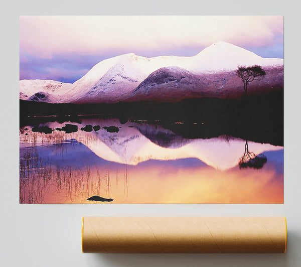 Tranquil Mountain Snow Reflections Poster