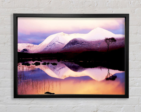 Tranquil Mountain Snow Reflections Framed Print