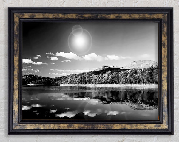 Sun Lake Reflections B n W Framed Print