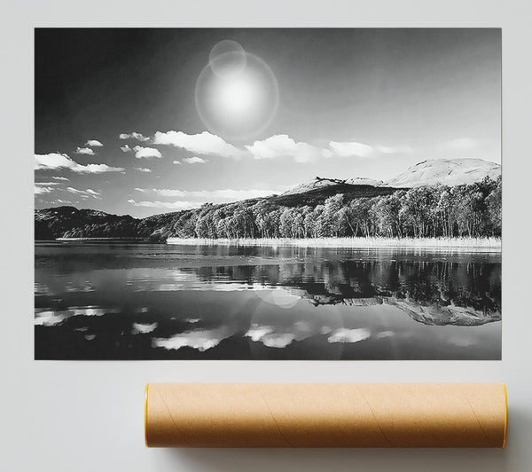 Sun Lake Reflections B N W Poster