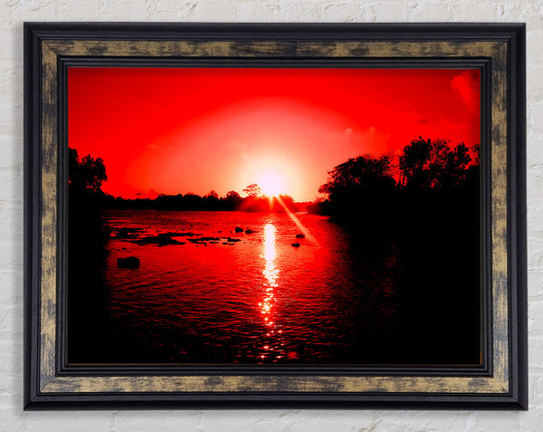 Red Ocean Sun Blaze Framed Print
