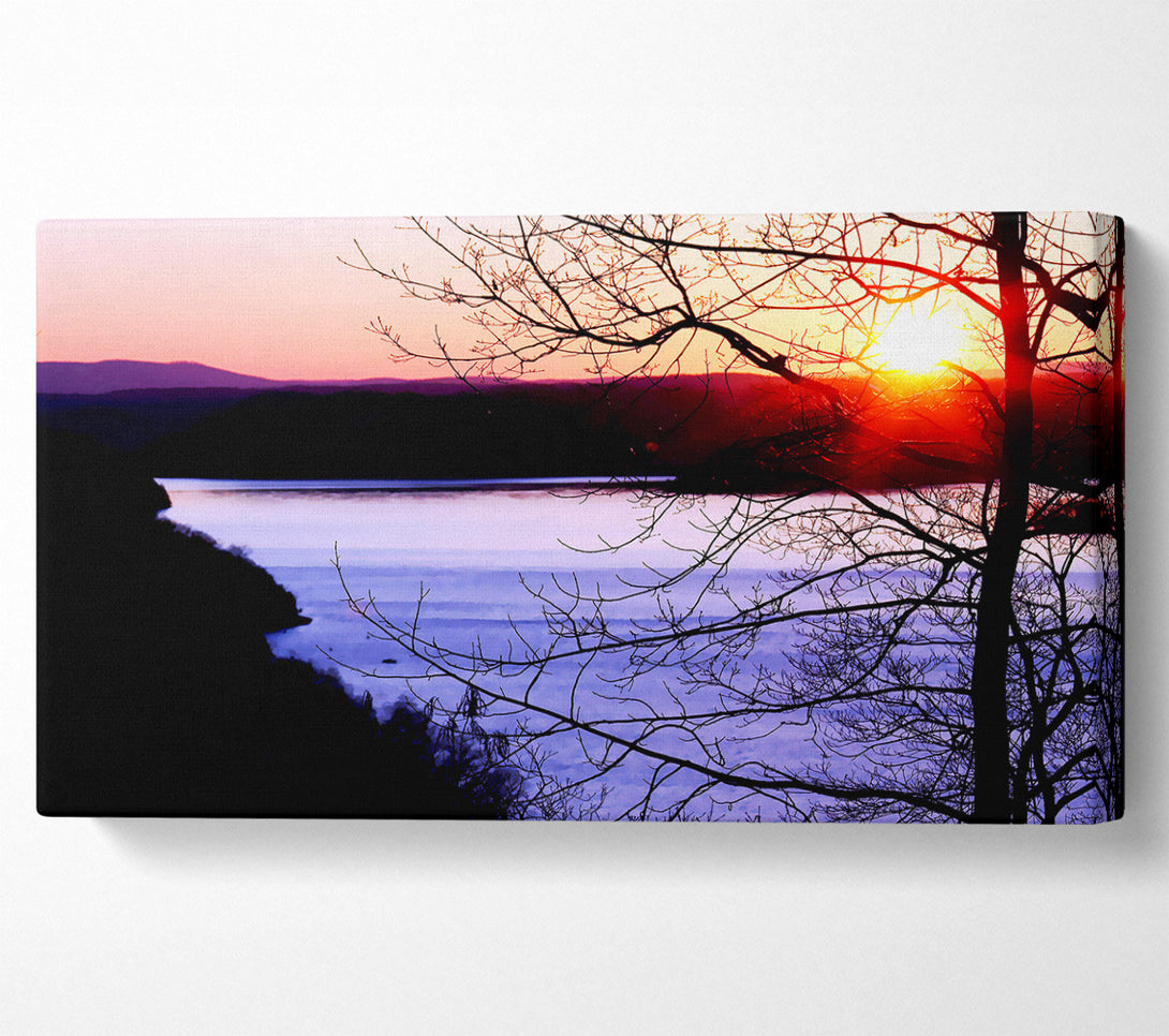  A Canvas Print of Blazing Red Sun Over The Winter Lake Canvas Print